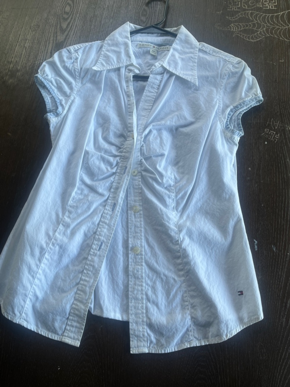 Tommy Hilfiger Light Blue Button-Down Cap Sleeve Shirt
